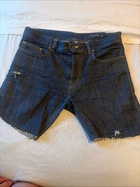 Saint Laurent Dark Blue Distressed Denim Shorts
